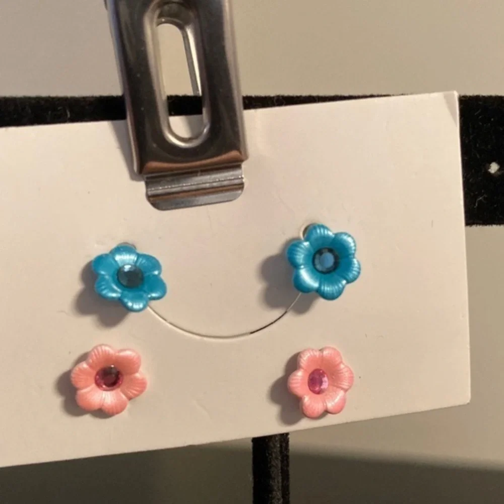 Floral Kids Earrings Set - Blue and Pink